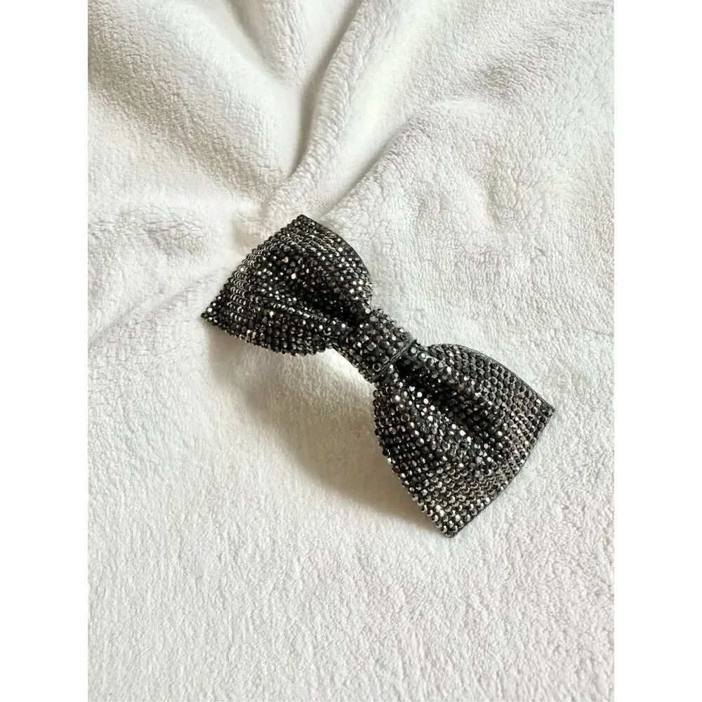 Black Sparkly rhinestone hair bow barrette clip